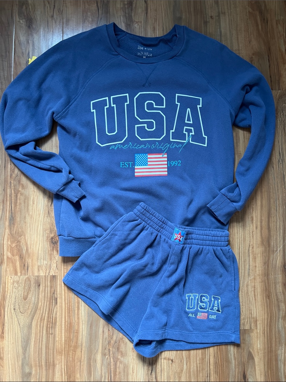 Zoe + Liv Navy USA Fleece Set with Flag Detail